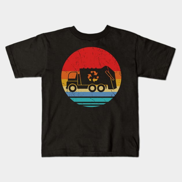Retro Vintage Sunset Recycling Trash Kids Garbage Truck Kids T-Shirt by ReneeShitd